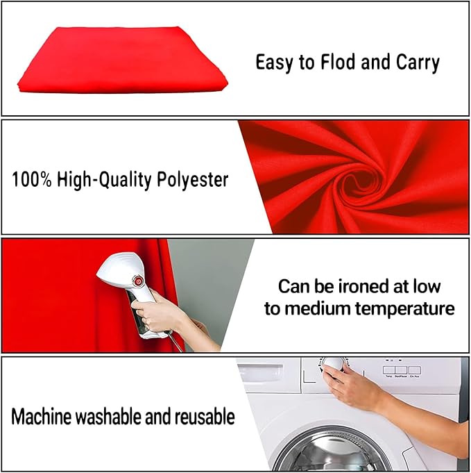 8x10FT Red Screen Backdrop for Photography Red Photo Booth Backdrop for Photography Background Video Recording Parties Curtain