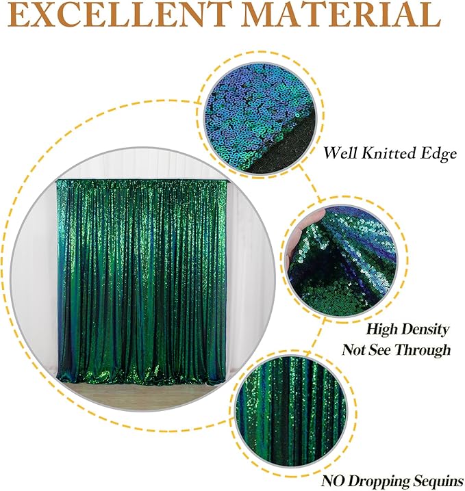 ShinyBeauty Iridescent Green Sequin Backdrop Curtain 5FTx10FT 2 Panels - Perfect for Party, Wedding & Christmas Decorations | Sparkly & Durable Photo Studio Backdrop Backgrounds