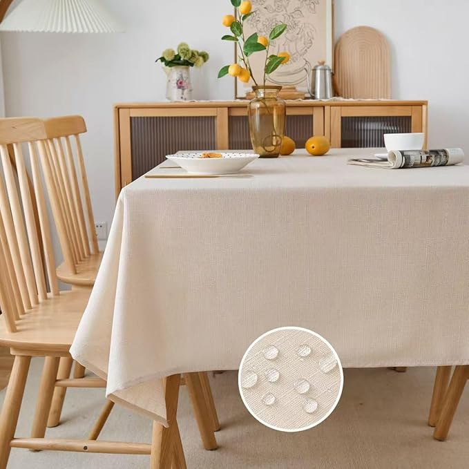 NLMUVW Linen Table Cloth for Rectangle Table, Champagne Tablecloth Water Resistant Farmhouse Burlap for Kitchen Dining, 54 x 140 Inch