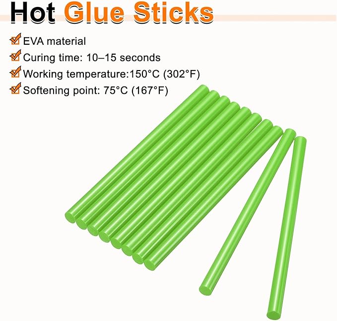 HARFINGTON 10pcs Hot Glue Sticks 0.43" Dia x 3.94" Long EVA Mini Hot Melt Adhesive Glue Stick for Hot Melt Gun Wood Plastic Glass Flowers Fabrics Foam, Light Green