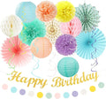 Pastel-Rainbow Classroom Girls Birthday Party-Decorations - 21pcs Happy Banner Decor, Colorful Paper Streamers Lanterns,Tissue Pom Poms Fan,Hanging Honeycomb Garland, Two Sweet Easter Supplies Huglony
