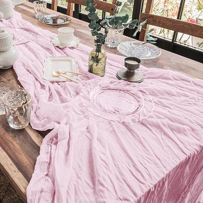 2 Pack Cheesecloth Table Runner 10Ft Christmas Gauze Boho Table Runners for Wedding Decor Bridal Shower Decorations Baby Shower Party(35" x 120")