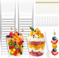 Kosotody 150 Pcs 5 OZ Dessert Cups with Spoons Cocktail Picks, Square Appetizer Cups Clear Mini Mini Party Serving Cups for Party Appetizers Pudding Yogurt Ice Cream Fruit