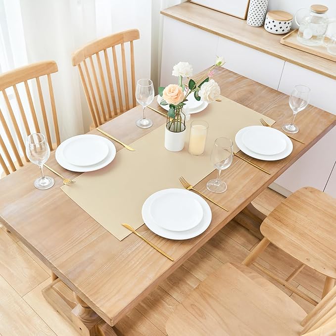 2 Pack Beige Small Short Table Runner 12 x 36 Inch Solid Color Runners Coffee Table Dresser for Daily Party Home Decoration