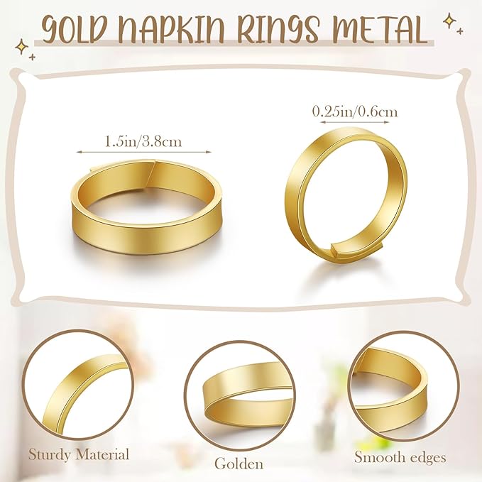 Lallisa Gold Napkin Rings Metal Napkin Ring Holders for Cloth Table Decorations for Wedding Anniversary Birthday Dinners Party of Table Setting(24 Pcs,Simple)