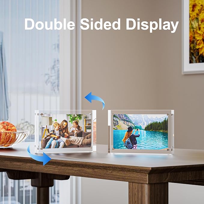 3 Pack 8x10 Acrylic Picture Frames - 20% Thicker Double Sided Magnetic Frame with UV Protection - Freestanding Clear Frameless Display for Tabletops - Modern Photo Frame Set for Home & Office Decor