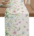 Vintage Wildflowers Cotton Linen Table Runner for Dining Kitchen, Wedding Outdoor Party Tablerunners Decoration, Farm Floral Pink Botanical Plants Dresser Scarf Coffee Tablecloth Runners 13x72 Inches