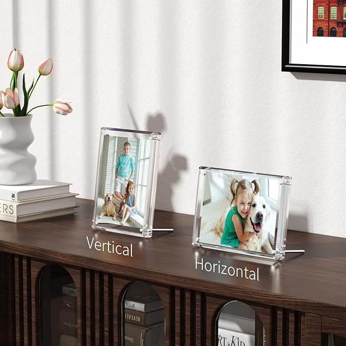 NIUBEE Picture Frames 4x6 Acrylic, Clear Photo Frame for Living Room, Diamond Edge Design, Magnetic Family Thick Desktop Floating Frame, 3 Pack