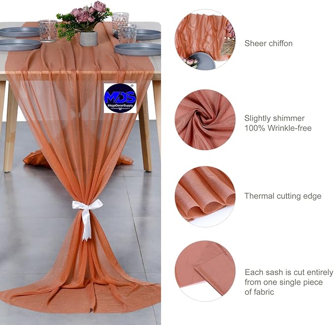 MDS Halloween Chiffon Table Runner - 15 Pack, 29 x 170 Inches, 14ft Each - Sheer Spooky Table Runners for Haunted House Parties, Trick-or-Treat Tables, Witchy Décor, Wedding & Events - Coral Peach