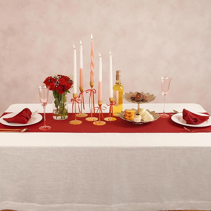 Cotton Linen Dinner Napkins Set of 4 – Hemstitch Red Cloth Dinner Napkins 20x20 Inch – Washable Fabric for Dining, Fall, Halloween, Spring, Summer, Wedding, Everyday Décor – Serena