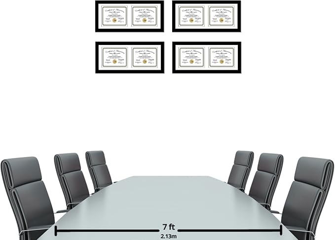 Creative Picture Frames 10X24Bk-W Black Horizontal Double Diploma Frame With 2 Opening White Mat, Holds 2-8.5X11-Inch Documents With Wall Hanger