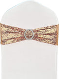 10 Pcs Sequin Chair Sashes Stretch Chair Bands Spandex Polyester Bows for Party Hotel Wedding Banquets Decoration - Rose Gold
