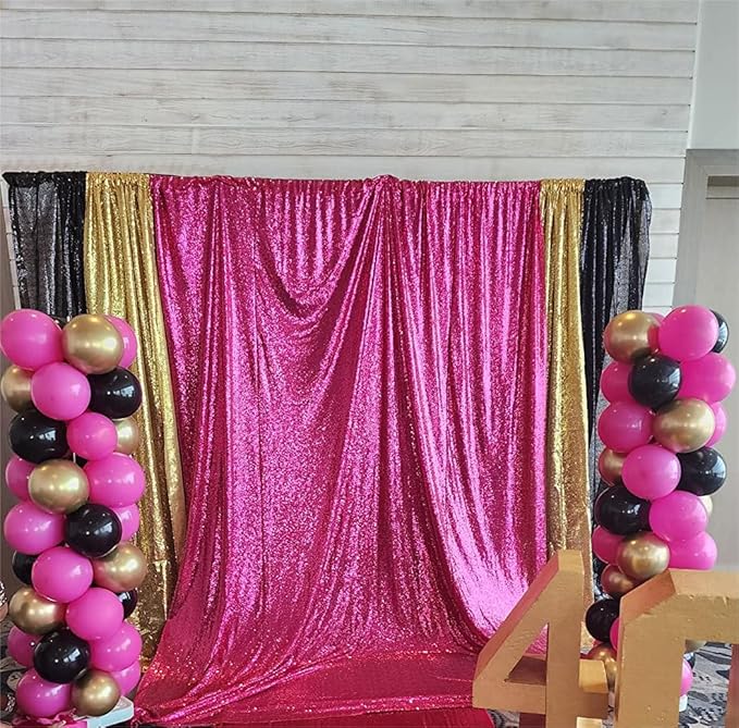 JYFLZQ Hot Pink Sequin Backdrop Curtain 6x8ft(WxH) 1 Panel Fuchsia Glitter Photo Booth Photography Backdrop Background Shimmer Wall Backdrop Party Decorations