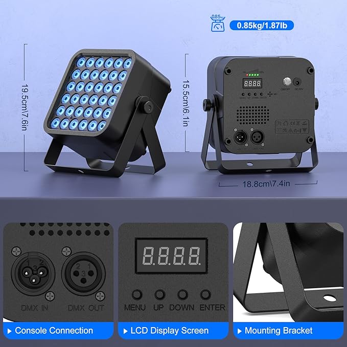 Rechargeable Par Can Lights, 72W RGB 5200mAh Uplights Battery Powered Stage Light, Wireless DJ Lights Sound Activated with Remote & DMX Control for Festivals, Weddings, Bars, Churches, DJ (4 Packs)