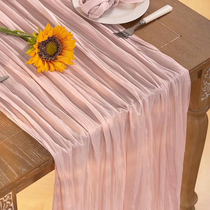 Pink Cheesecloth Table Runner 6 Pack Fall Table Runners Boho Gauze 120 Inches Light Pink Cheese Cloth Fall Table Decorations for Thanksgiving Wedding Bridal Girl Baby Shower Sweet 16 Party