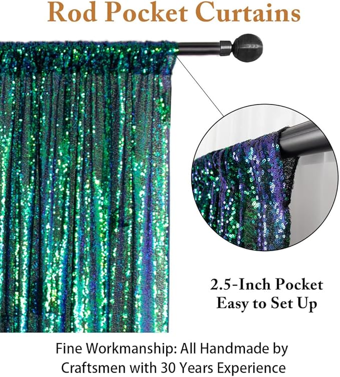 ShinyBeauty 4x8 FT Sequin Fabric Backdrop Iridescent Green - Glitter Photography Wall Curtain for Wedding, Baby Shower Party Decor, Sparkling Event Drapes