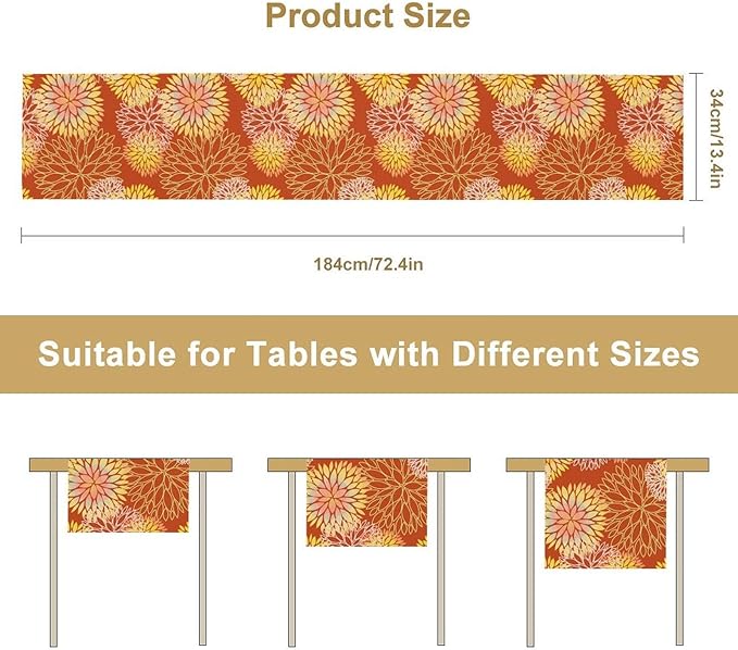 Yellow Floral Table Runner, Chrysanthemum Autumn Spring Summer Vintage Modern Linen Geometric Table Runner for Kitchen Living Room Bedroom Party Holiday, 13x60 Inch