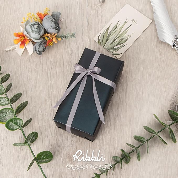Ribbli Silver Satin Ribbon Double Faced Satin 1/4 Inch x Continuous 100 Yards-Silver Ribbon for Gift Wrapping Crafts Wedding Decoration Bows Bouquet Floral Arrangement