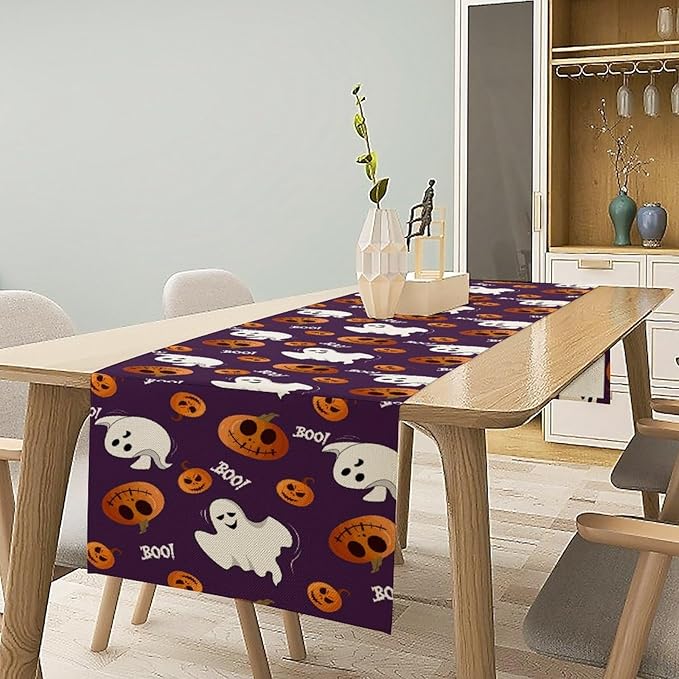 Halloween Table Runner,Ghost Pumpkin Halloween Table Runner for Kitchen Dining Table Decoration Home Party Decor 13x90 Inch