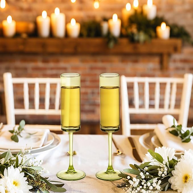 12 Pieces Green Champagne Flutes 6 OZ Straight Sided Wine Glasses Champagne Long Stem Drinking Colored Glasses,Set of 12 Hand Blown Champagne Flutes Goblets for Wedding Cocktail Cups,Cava, Prosecco