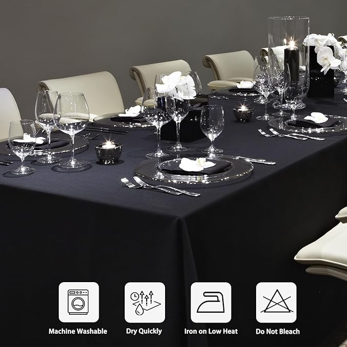 8 Pack Black Tablecloths 60 x 126 Inch Rectangular Table Cloths for Rectangle Tables 8ft, Wrinkle Resistant Black Table Cloth Washable Polyester Fabric for Buffet Wedding Party Banquet