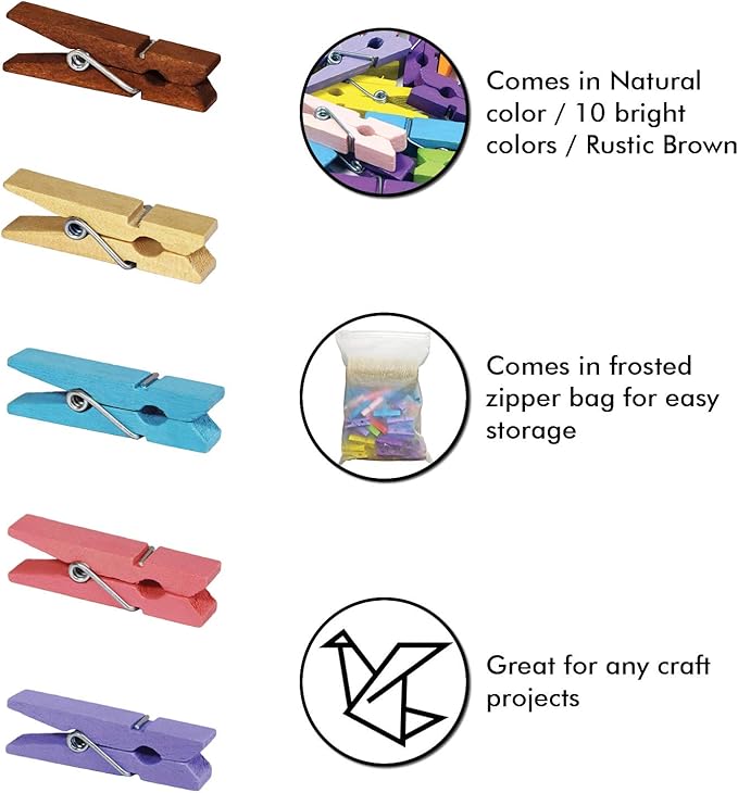 Mini Natural Wooden Clothespins, 60pcs, 1.4 Inch Photo Paper Peg Pin Craft Clips for Scrapbooking, Arts & Crafts, Hanging Photos (60pc Natural)