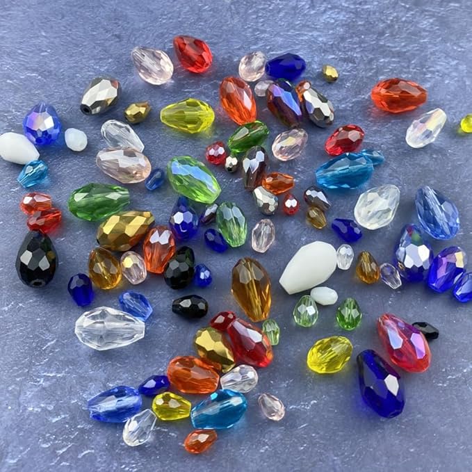 130pcs 6x8mm Teardrop Crystal Glass Beads Vertical Hole Faceted Glass Teardrop Spacer Beads for Bracelets Necklace Earring DIY Jewelry Making Craft(Gold Yellow)