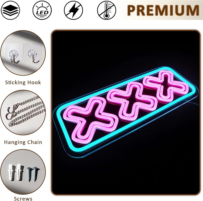 XXX Neon Sign for Wall Decor, Adults Only Led Signs for Room, USB Dimmable Funny Neon Lights for Adult Rated Movie Game Room Man Cave Party Business Pub Hotel Party Wall Decor