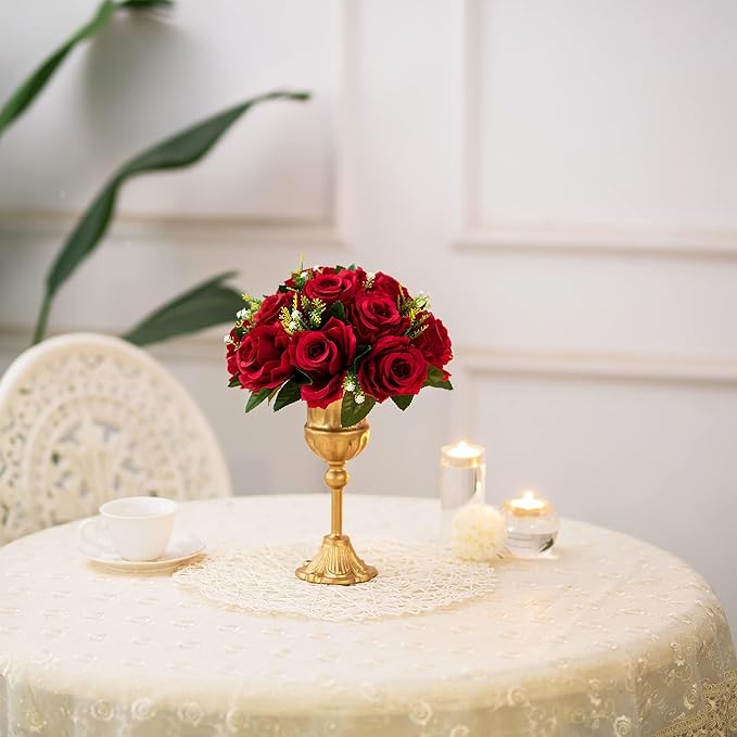 BLOSMON Flower Balls Wedding Rose Centerpieces: 2 Pcs Crimson Fake Flowers Kissing Balls Decor Artificial Floral Arrangements Flower Bouquet of Roses Home Party Table DIY Decorations