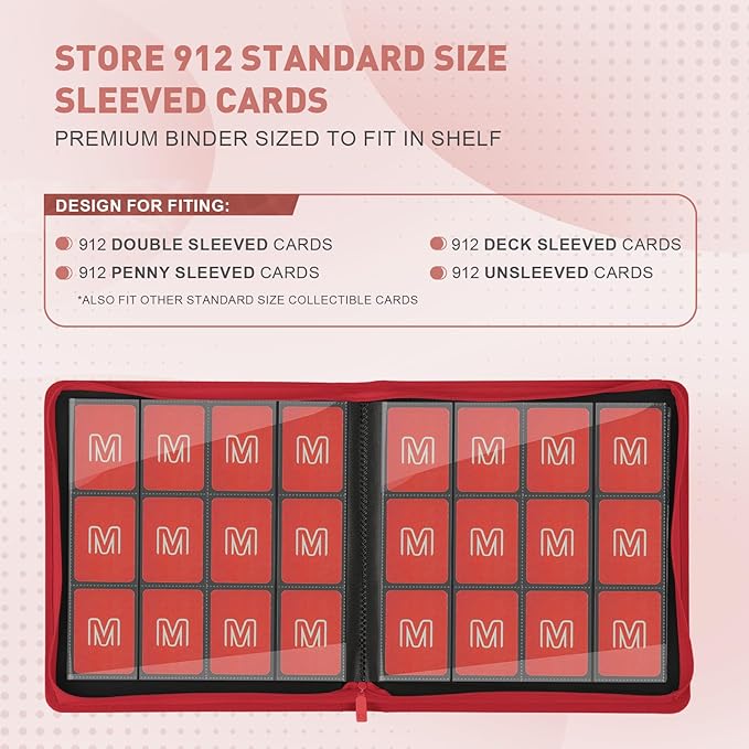 Premium Card Binder 12 Pocket for 720 Pockets Trading Card Binder, PU Zipper Card Collection Album, Sturdy Side-Loading Card Book Holder for MTG, TCG, Game Cards, Sports Cards