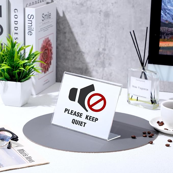 Vicenpal 100 Pcs 7x5 Inch Clear Acrylic Sign Holder Plastic L-shape Vertical Menu Stand, Picture Photo Frames, Table Paper Holder, Flyer Sign Display Stand for Restaurants, Store, Office, Wedding