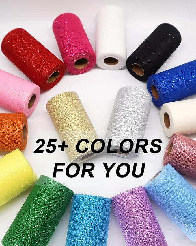 Glitter Tulle Fabric Rolls, 6 Inch 50 Yards (150ft) Sparkling Spool Ribbon Sequin Netting for Tutu Skirt Gift Wrapping Wedding Party Decoration (Red)