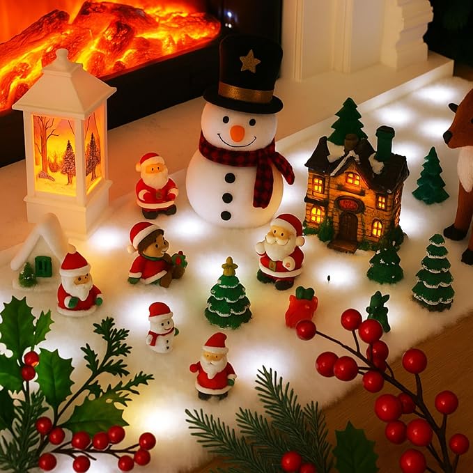 VIHOSE Christmas Snow Blanket with LED Lights String Pre Lit Artificial Fake Snow Blanket Roll Lighted Table Runner for Christmas Tree Village Display Winter Holiday Decor(White Light,59'' X 16'')