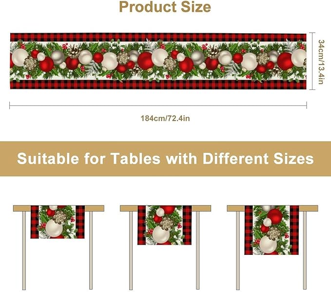Christmas Table Runner,Seasonal Winter Xmas Holiday Farmhouse Table Cloth Kitchen Dining Table Decoration for Home Party Decor 13x90 Inch