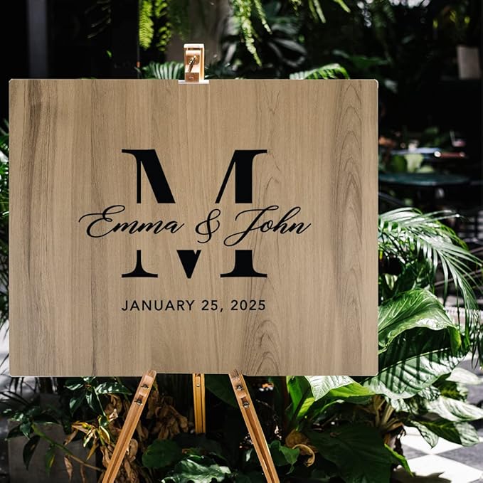 Andaz Press Large Wooden Welcome Sign for Wedding, Rustic Welcome Sign 16" x 20" Custom Monogram, Names & Date Fall Woodland Wedding Signage English Oak MDF Wood Finish Reception Indoor Outdoor Signs