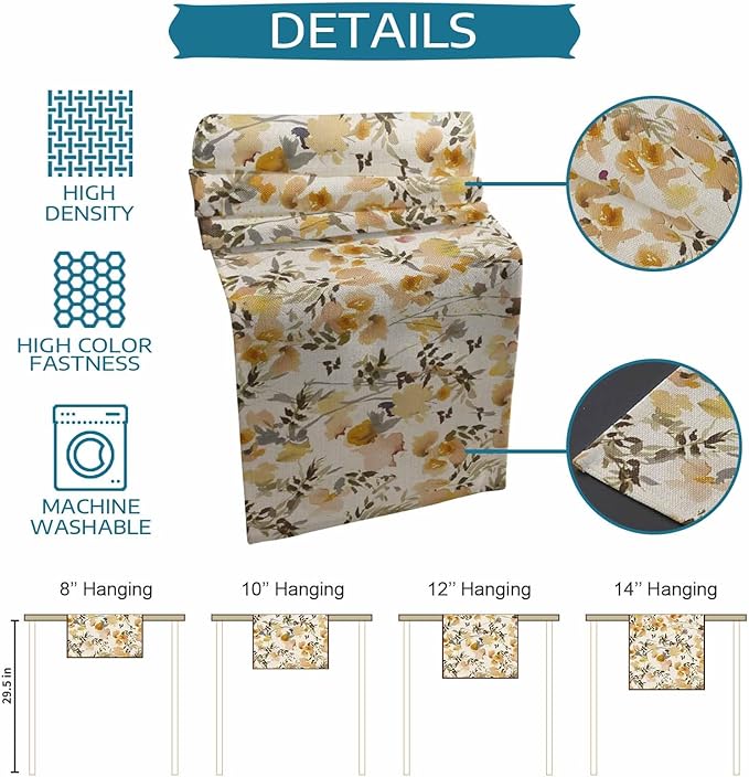 Vintage Orange Flower Cotton Linen Table Runner for Dining Kitchen, Wedding Outdoor Party Tablerunners Decoration, Farmhouse Botanical Floral Retro Dresser Scarf Coffee Tablecloth Runners 13''x108''