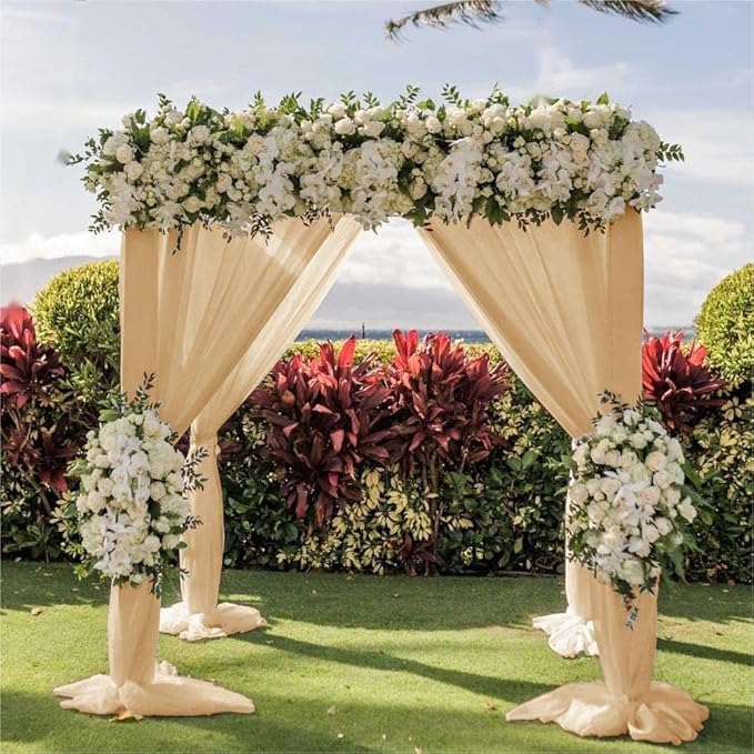Wedding Arch Draping Fabric 4 Panels 30'' x 18FT Champagne Sheer Chiffon Arch Drapery for Photo Booth Bridal Shower Baby Shower Church Decor Newborn Photography Christening Outdoor Party