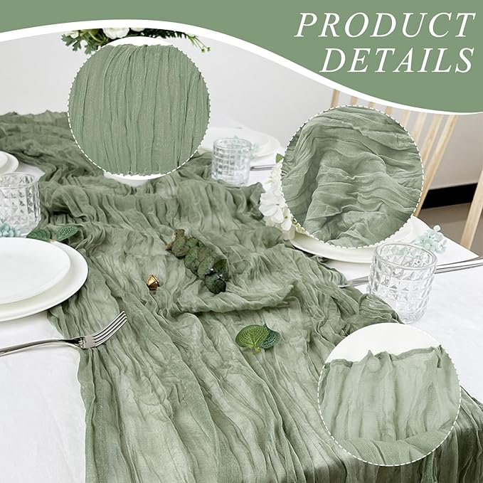 2 Pack Cheesecloth Table Runner 10Ft Gauze Boho Table Runners for Wedding Decor Bridal Shower Decorations Baby Shower Party(35" x 120")