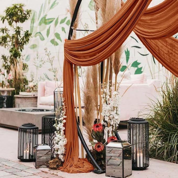 Wedding Arch Draping Fabric 2 Panels 30'' x 18FT Terracotta Sheer Chiffon Arch Drapery for Photo Booth Bridal Shower Baby Shower Church Decor Newborn Photography Christening Outdoor Party