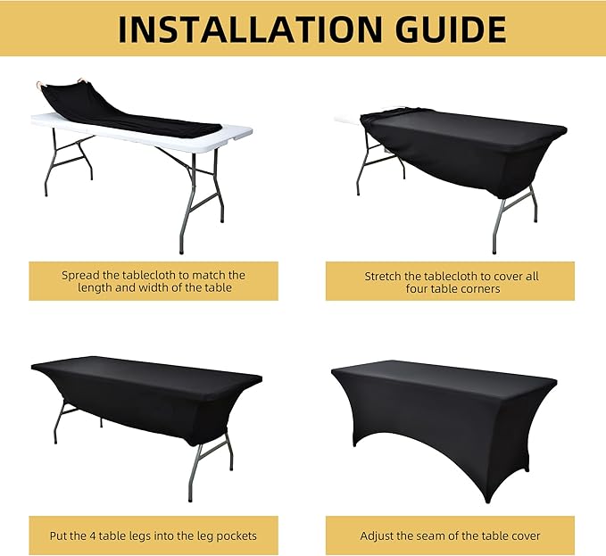 2-Pack 4ft Black Spandex Table Covers for Rectangular Folding Tables - Wrinkle Resistant Stretch Tight Table Cloths - Ultimate Fitted Table Protector for Parties, Banquet, and Wedding