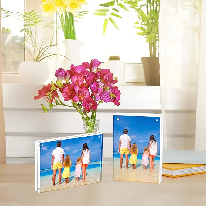 Meetu Acrylic Picture Frame 8.5x11,Clear Freestanding Double Sided 24mm Thickness Frameless Magnetic Photo Frames Desktop Display with Gift Box Package (1 Pack)