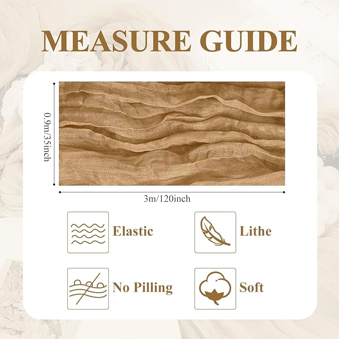 Asee'm 3pcs Cheesecloth Table Runner 120 Inches Long Khaki Boho Gauze Cheese Cloth Runner 10FT Rustic Sheer Table Runners for Christmas Wedding Party Baby Shower Spring Easter Decoration