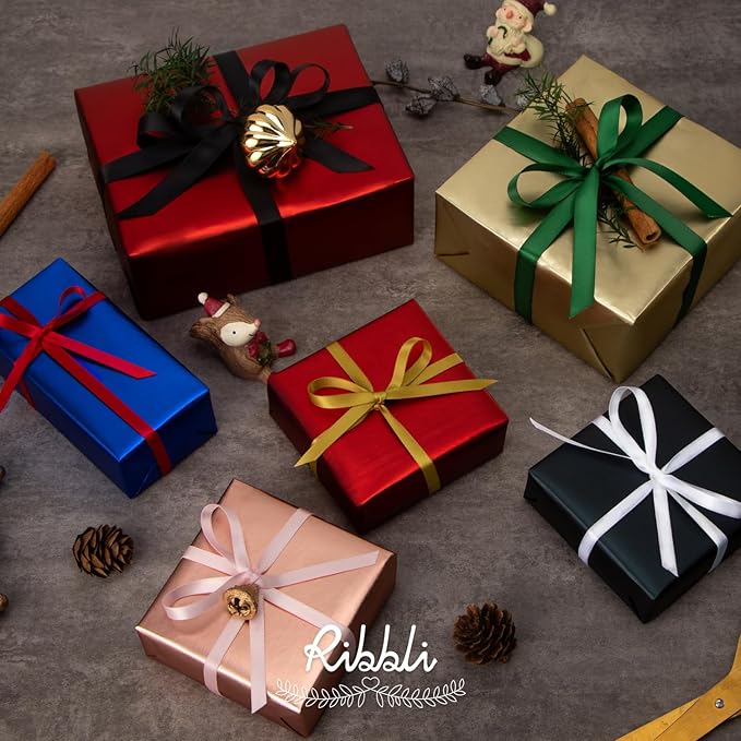 Ribbli Black Satin Ribbon Double Faced Satin 1/4 Inch x Continuous 100 Yards-Black Ribbon for Gift Wrapping Crafts Wedding Decoration Bows Bouquet Floral Arrangement