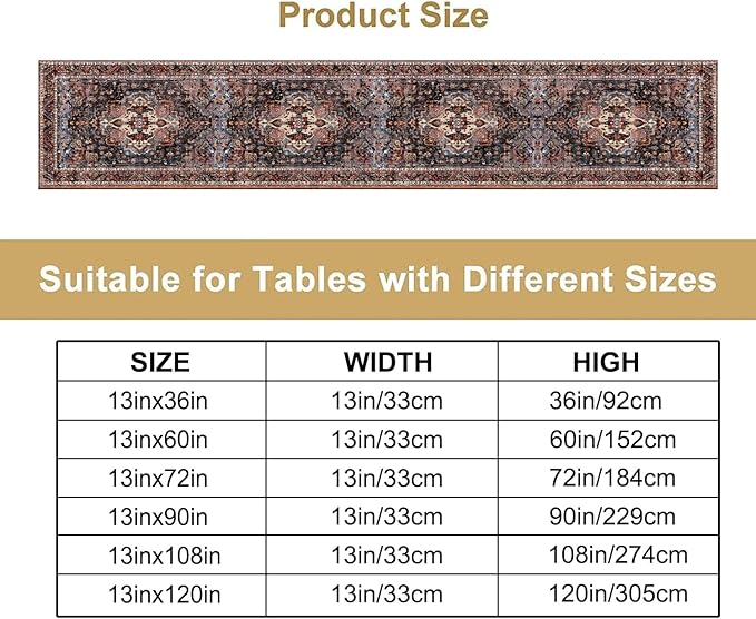 Vintage Boho Floral Table Runner, Rustic Country Farmhouse Black Bohemia Flower Pattern for Home Kitchen Table Decor Dining Coffee Room Party Decor 13x72in