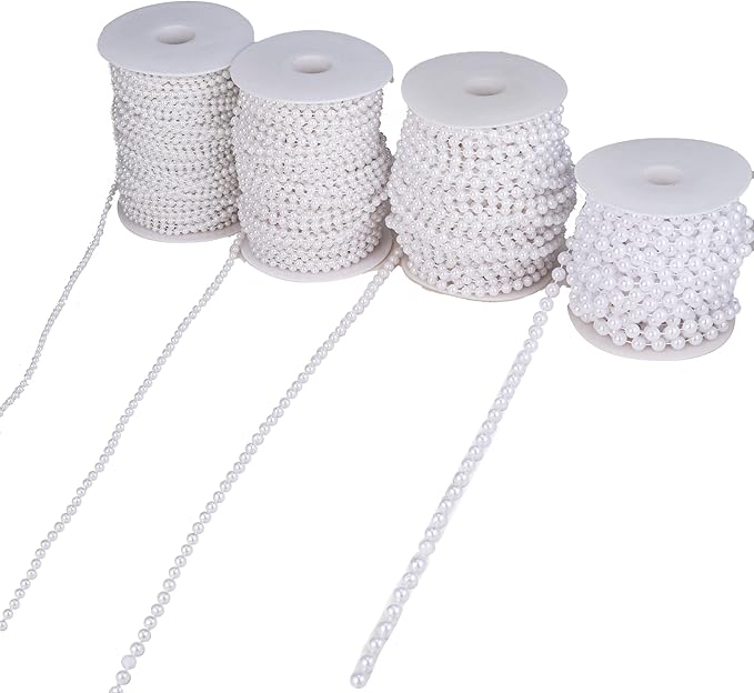 4mm Crafts Faux Pearl Beads Garland Pearl Bead Roll Strand of Pearls to Decorate Floral Centerpieces Wedding Party Favor Christmas Tree(131 Feet White)