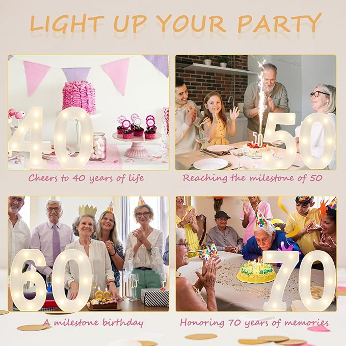 Decorative Led Light Up Numbers, 50th Birthday Decorations, Warm White Led Numbers Lights, Lighted Marquee Number Sign for Sweet 50th Party Decor