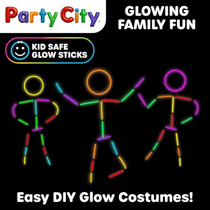 Party City 400 Glow Sticks Bulk Party Pack 8”– Neon Glow in the Dark Party Supplies, Glowsticks with Connectors Bracelets & Necklaces, Light Up Favors for Kids, Adults, Birthdays, Parties, Decorations