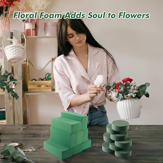 8 Pcs Floral Foam Blocks for Fresh & Artificial Flowers, 7.8" L x 3.5" W x 2.4" H Wet & Dry Green Flower Foam for Indoor Outdoor Floral Arrangements, Foam Bricks for Wedding, Birthdays, Home Décor
