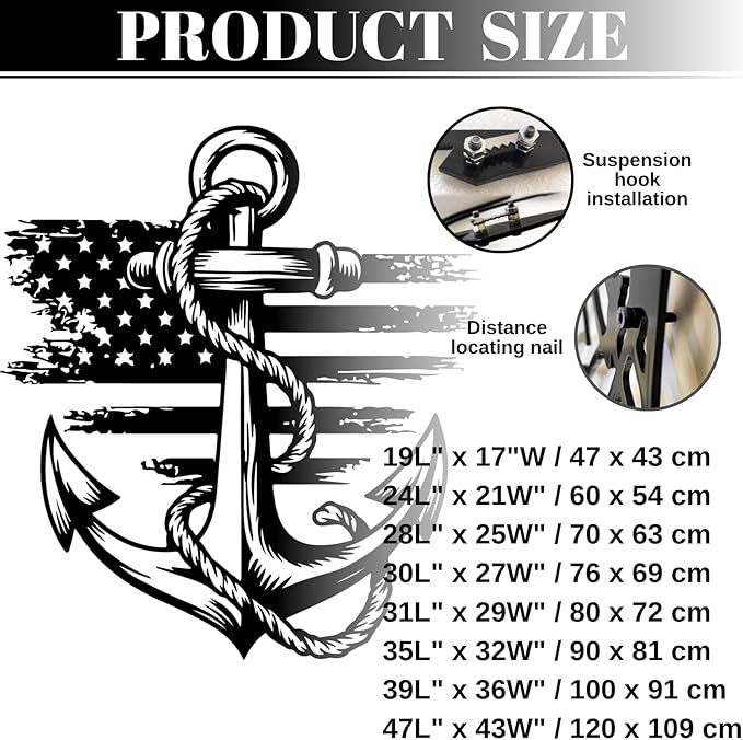 Metal Anchor Wall Decor, Anchor Metal Sign, Metal Anchor Decor, Anchor Metal Wall Art, Metal Nautical Wall Decor, Metal Wall Decor Coastal, Anchor Wall Decor (silver, 19L" x 17"W / 47 x 43 cm)