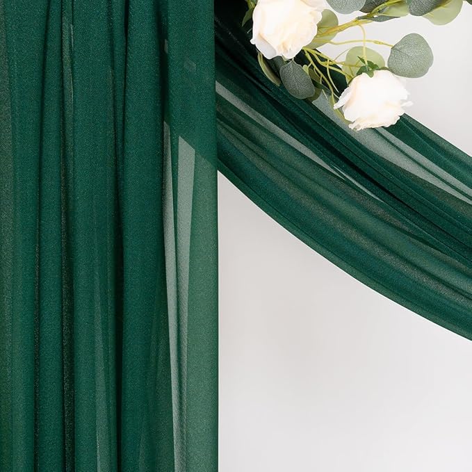 MLMC Emerald Green Wedding Arch Draping Fabric 2 Panels 29" x 20 FT Extra Long Gauze Drapes Sheer Backdrop Curtains 6.6 Yards Outdoor Drapery Panels for Wedding Ceremony Party Ceiling Decoration